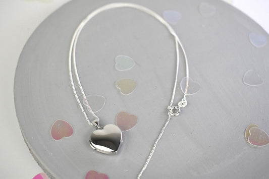 Sterling silver heart locket for girls with 14" chain