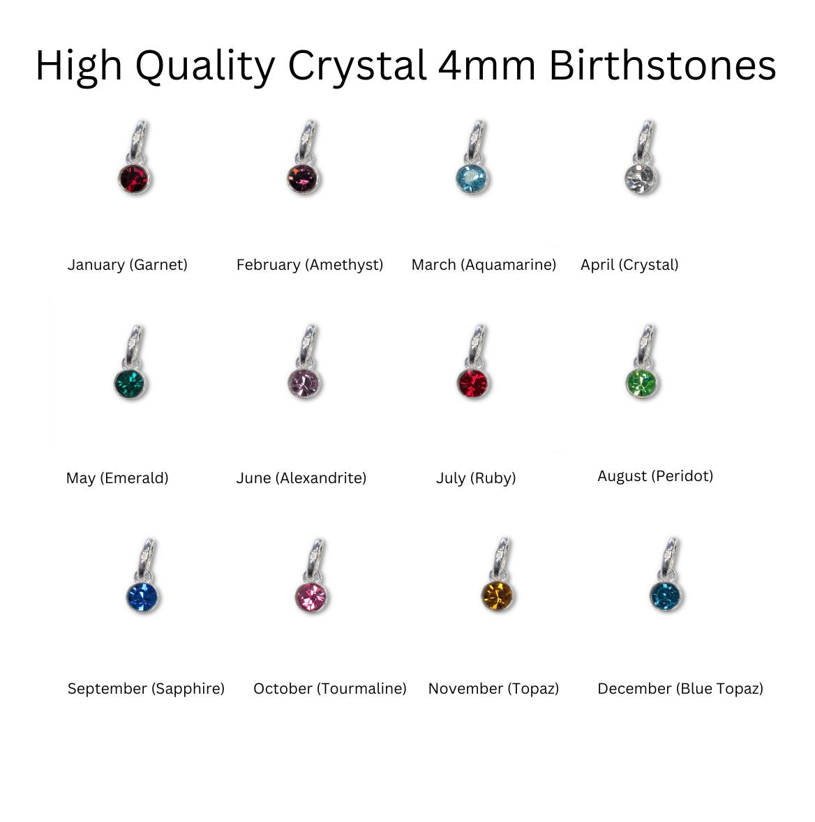 High quality sterling silver birthstones, made of Austrian crystal . 4mm