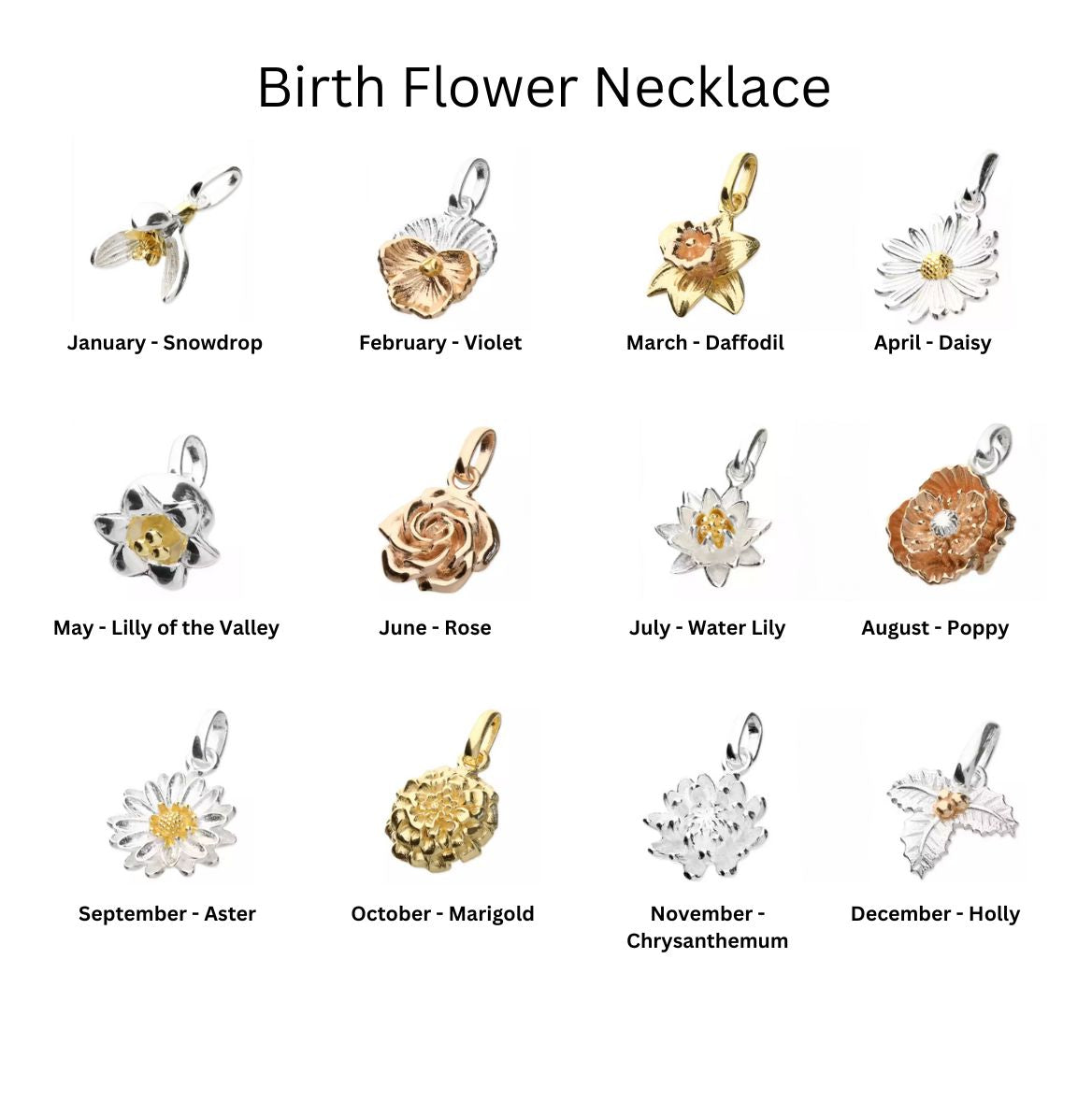 Chart showing the birth flower for each month.