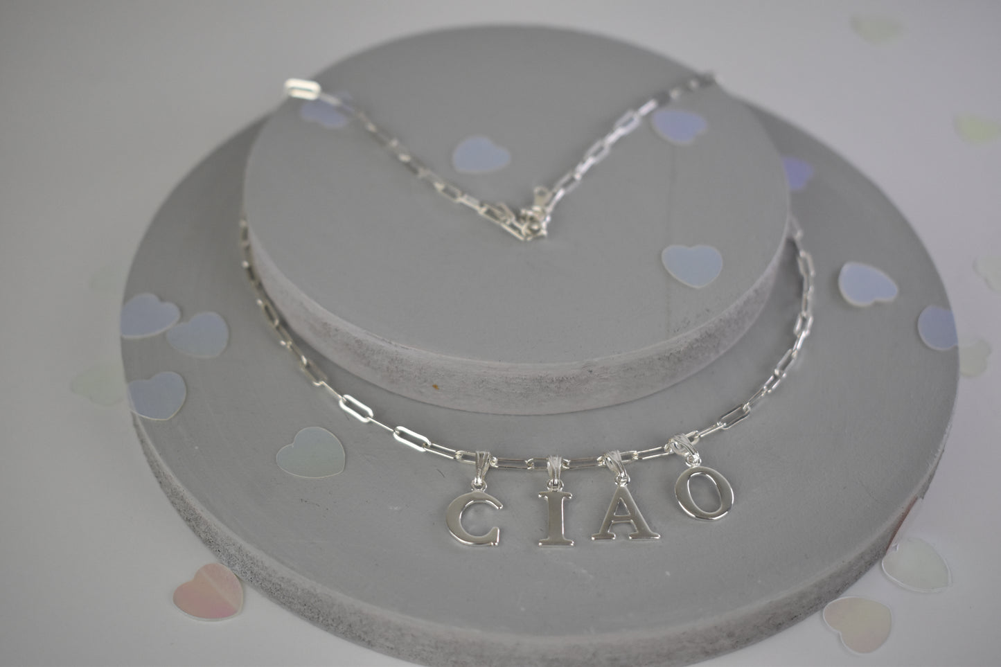 Ciao Sterling Silver Letter Necklace on a 16 inch drawn cable chain.