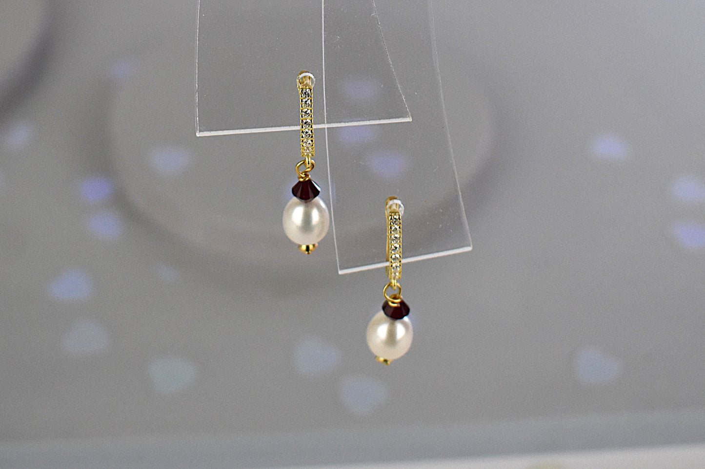 Freshwater Pearl Earrings with Coloured Crystals