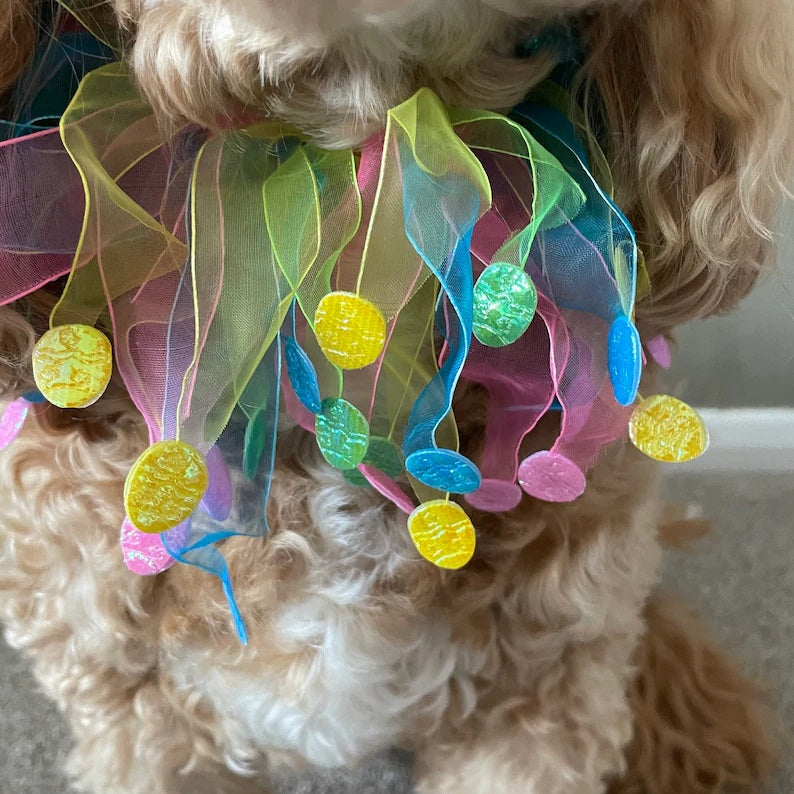 Multi pastel colour tulle elastic frill. With colourful foil edging