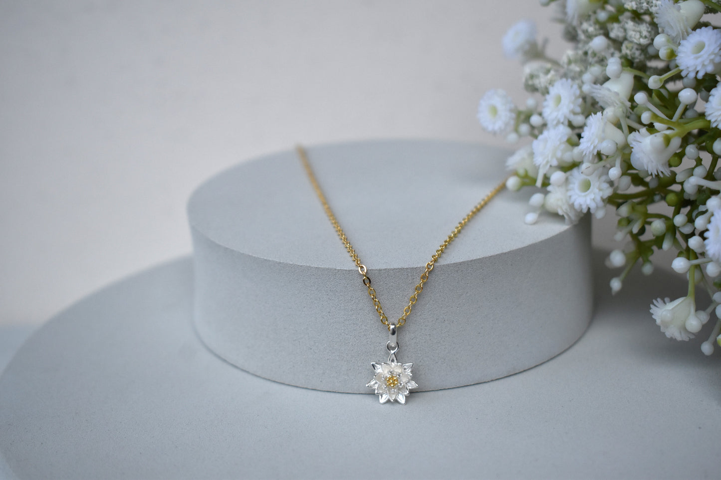Daisy Birth Flower Pendant on gold chain