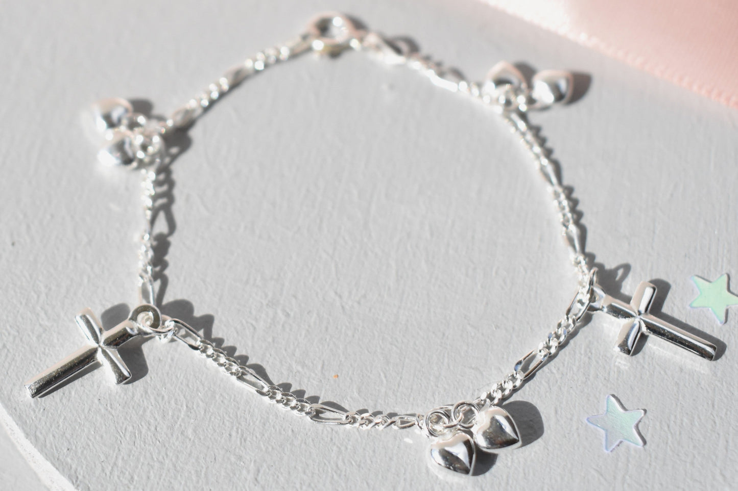 sterling silver childs heart and crosses bracelet