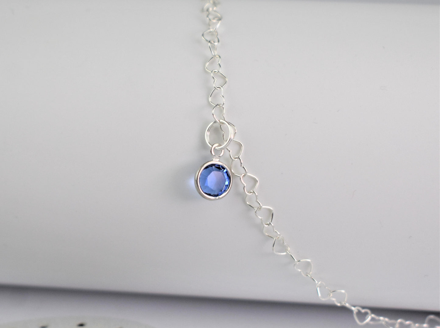 Sterling silver heart-link Birthstone anklet
