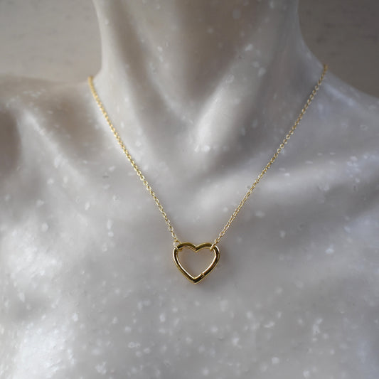 Gold plated open heart necklace with hidden hinge for birthstones