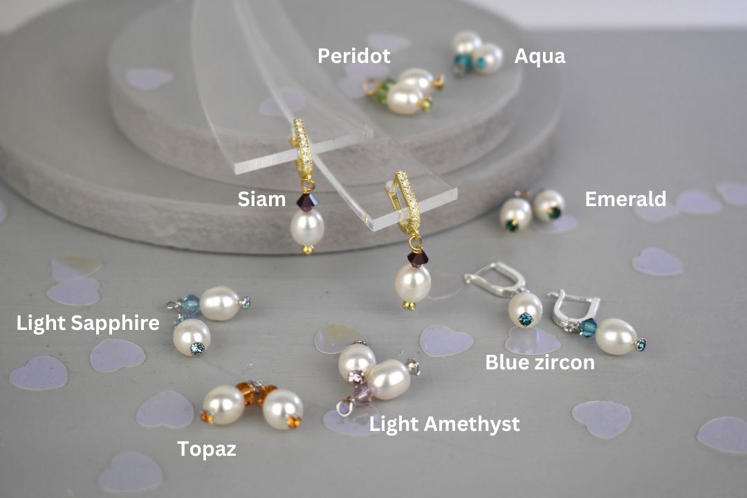 Freshwater Pearl Earrings with Coloured Crystals