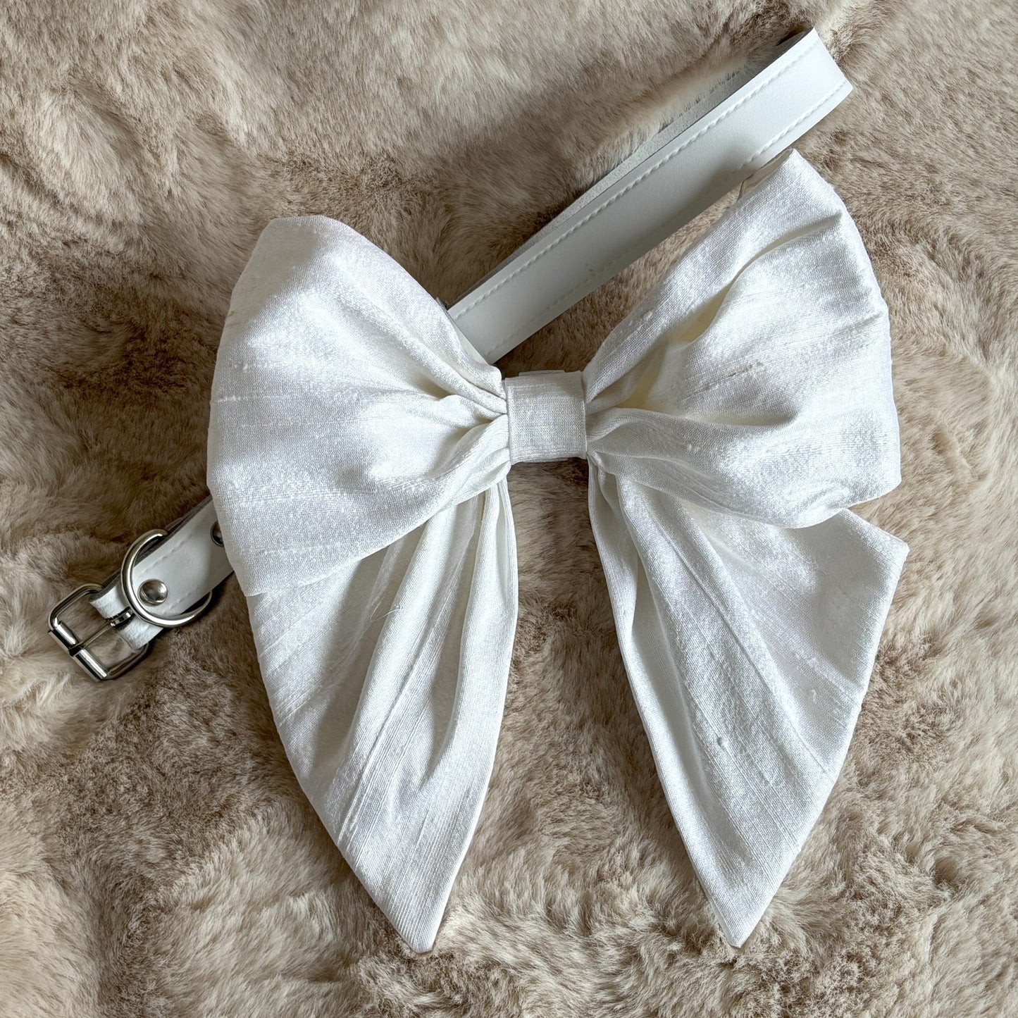 silk dupion bow tie with genuine leather collar available in different sizes