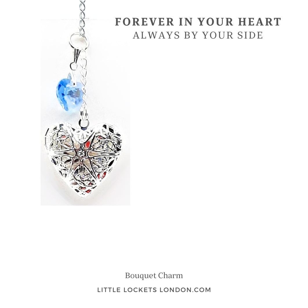 Your handmade bridal memorial locket will arrive mounted on card with the wording of your choice and placed in a branded gift box