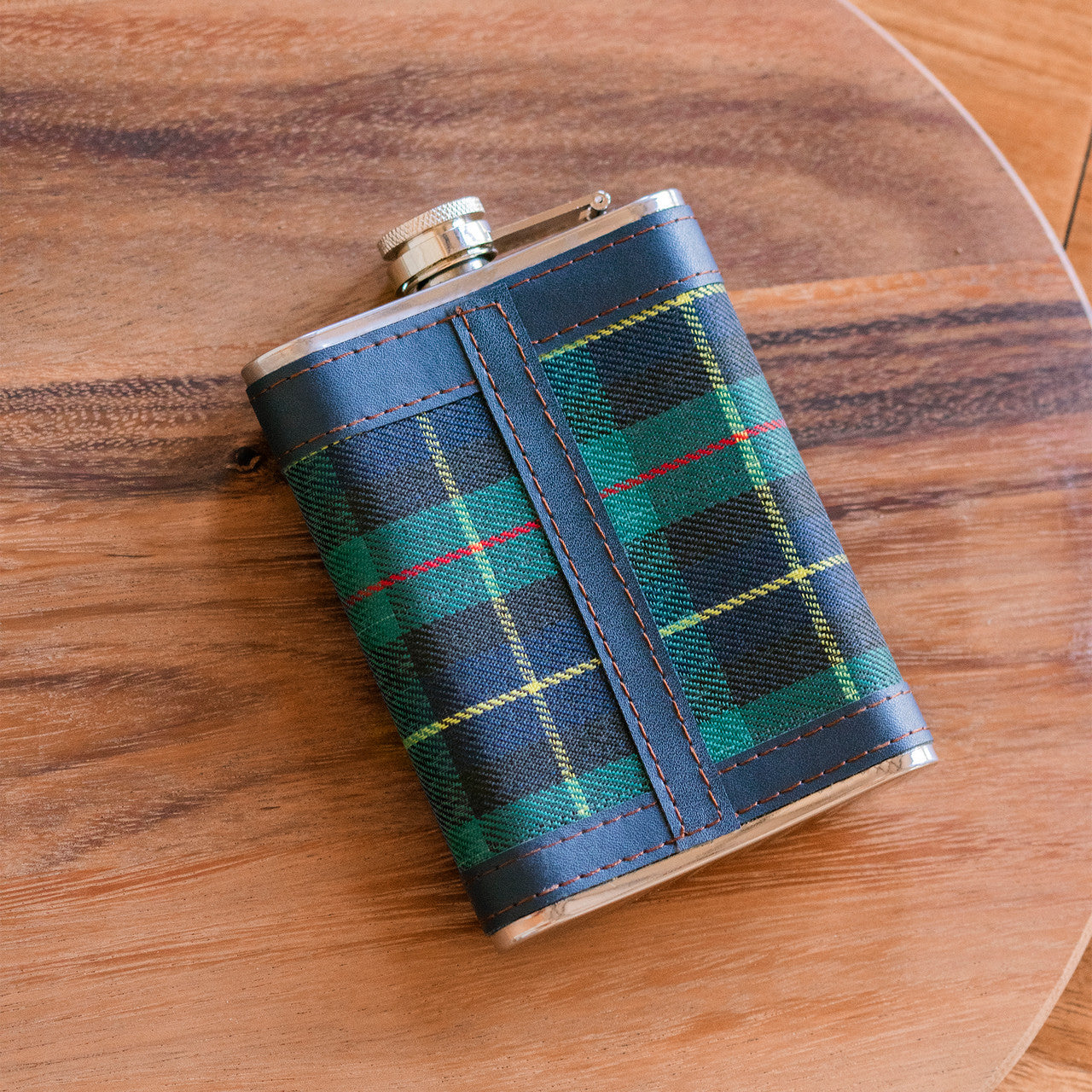 Back detail tartan hip flask