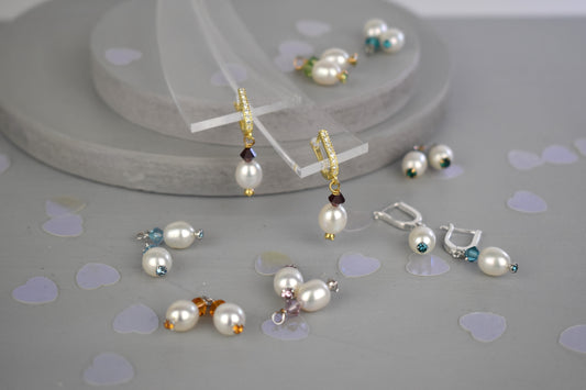 Freshwater Pearl Earrings with Coloured Crystals