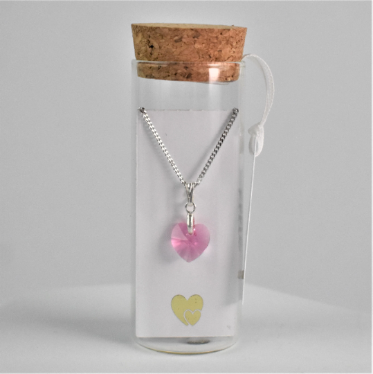 Message in a Bottle - crystal pendant on silver chain, in glass bottle,