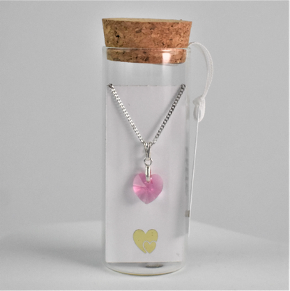 Message in a Bottle - crystal pendant on silver chain, in glass bottle,