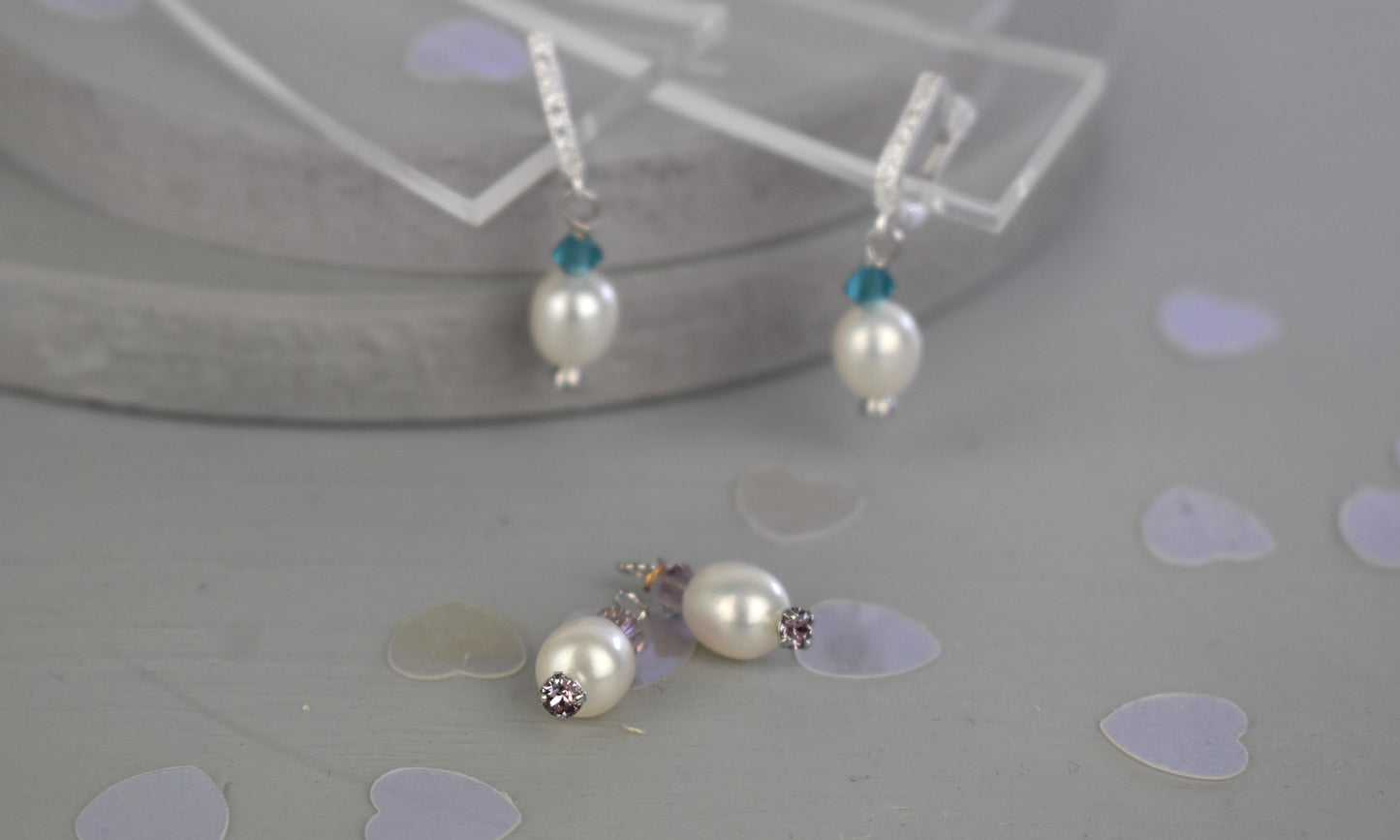 Freshwater Pearl Earrings with Coloured Crystals