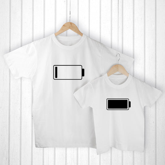 Low Battery Dad and Me T-shirts