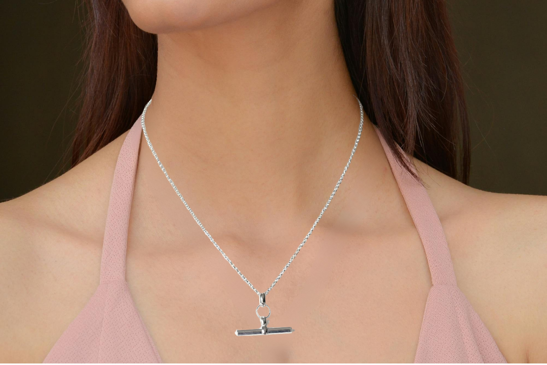 Chunky T-Bar Necklace in Sterling Silver or Gold-Plated Sterling Silver