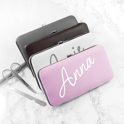 Personalised manicure set in four colours, pink, white, black, grey