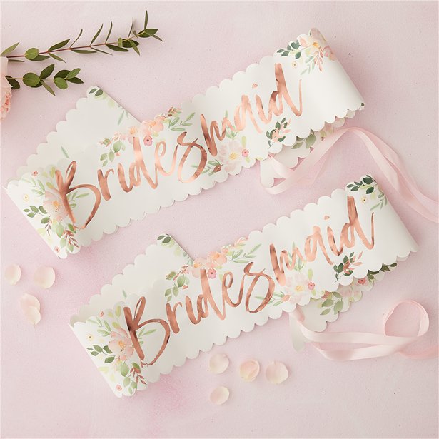 Bridesmaid sash x 2 floral with pink ribbon fastening