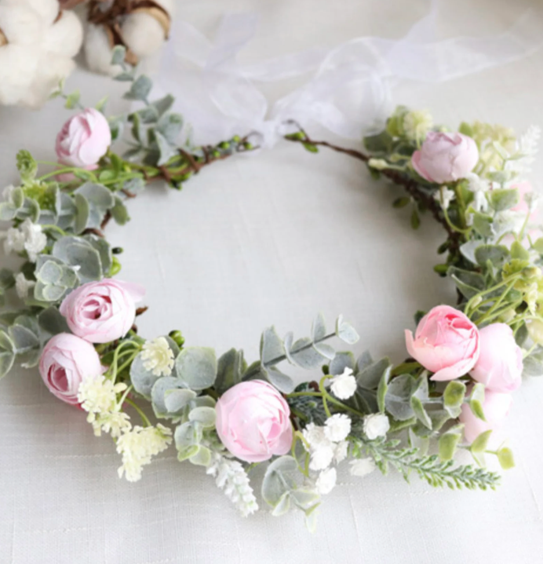 Pink camelia garland dog collar