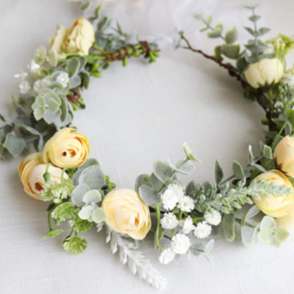 Yellow camelia flower dog wedding collar, fastened with crystal ribbon