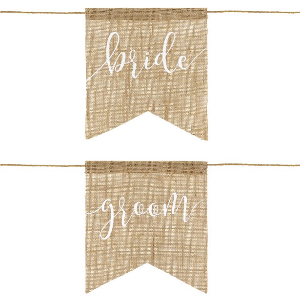 hessian bride and groom chair backs