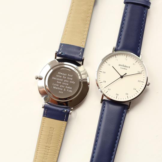 menArchitect watch blue strap personalisation on reverse