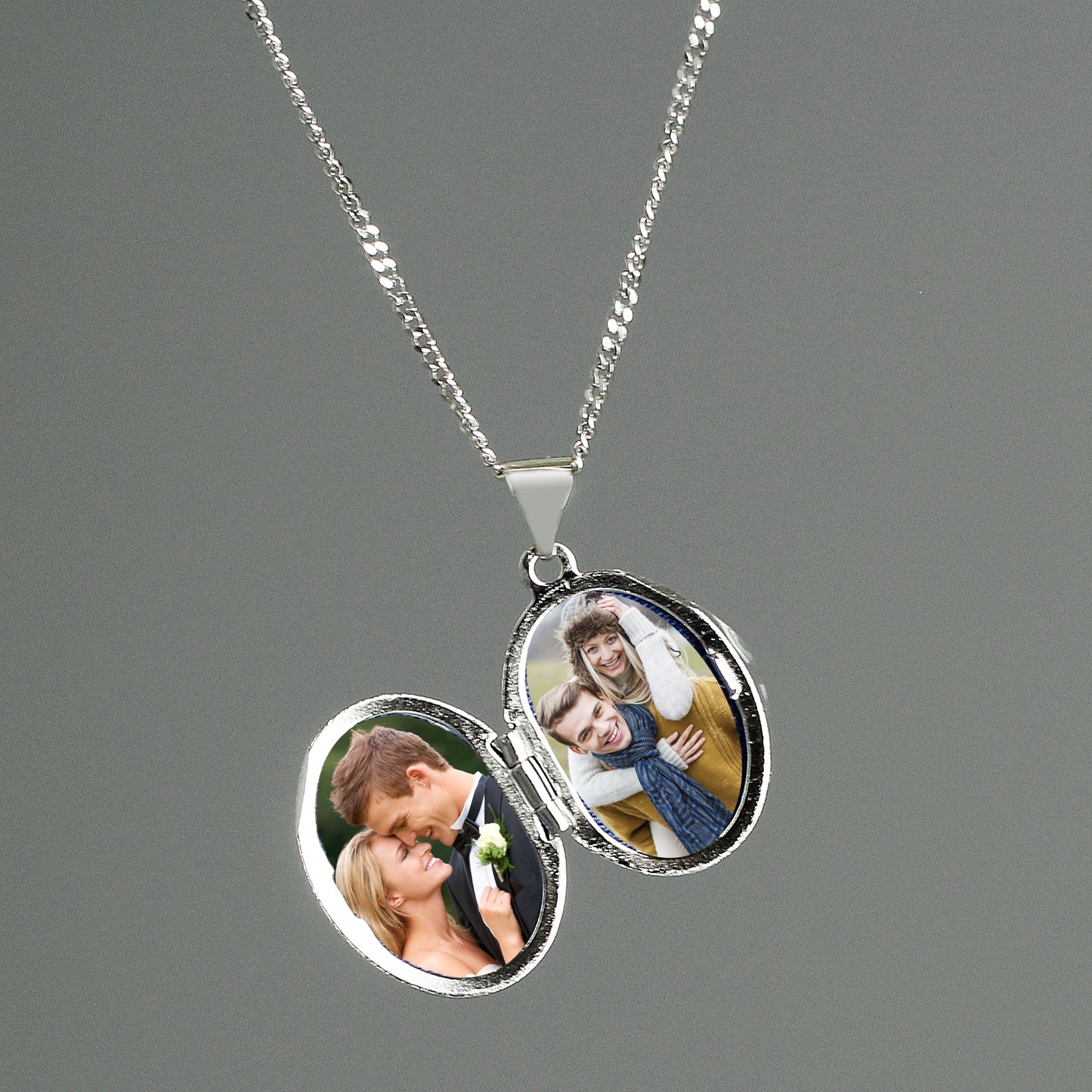 Inside of personalised sterling silver oval locket