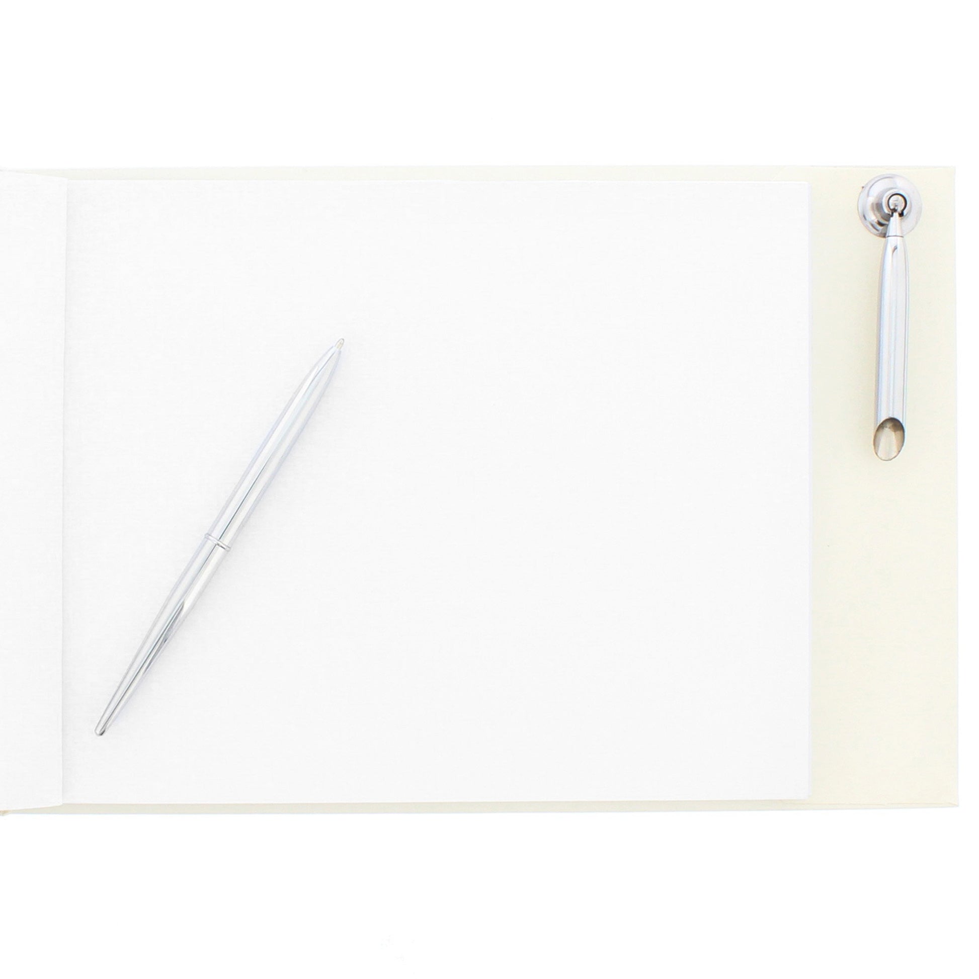 Our Greatest Adventure has just Begun, personalised wedding guest book showing pen and holder