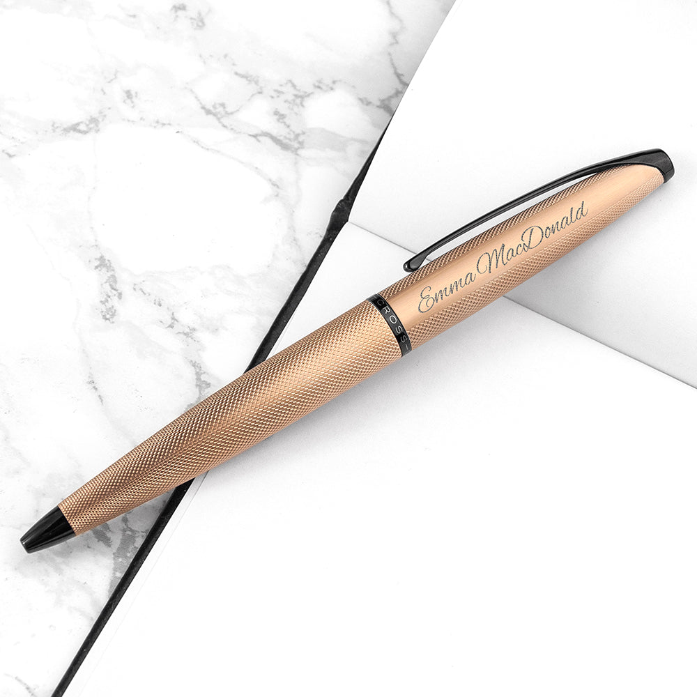 Cross ATX pen in matt rose gold etched pattern and black accents. Personalise with a name of your choice