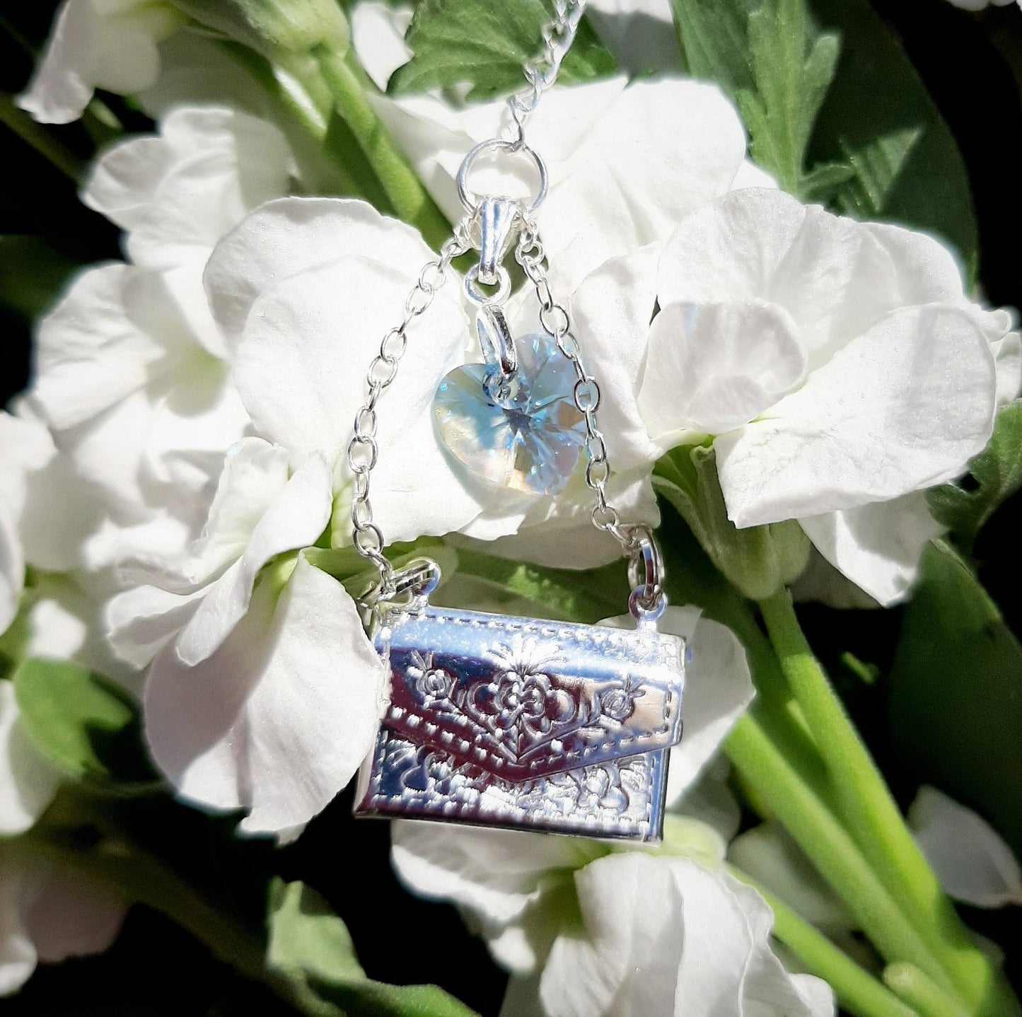 Envelope locket with secret message wedding bouquet charm on bouquet