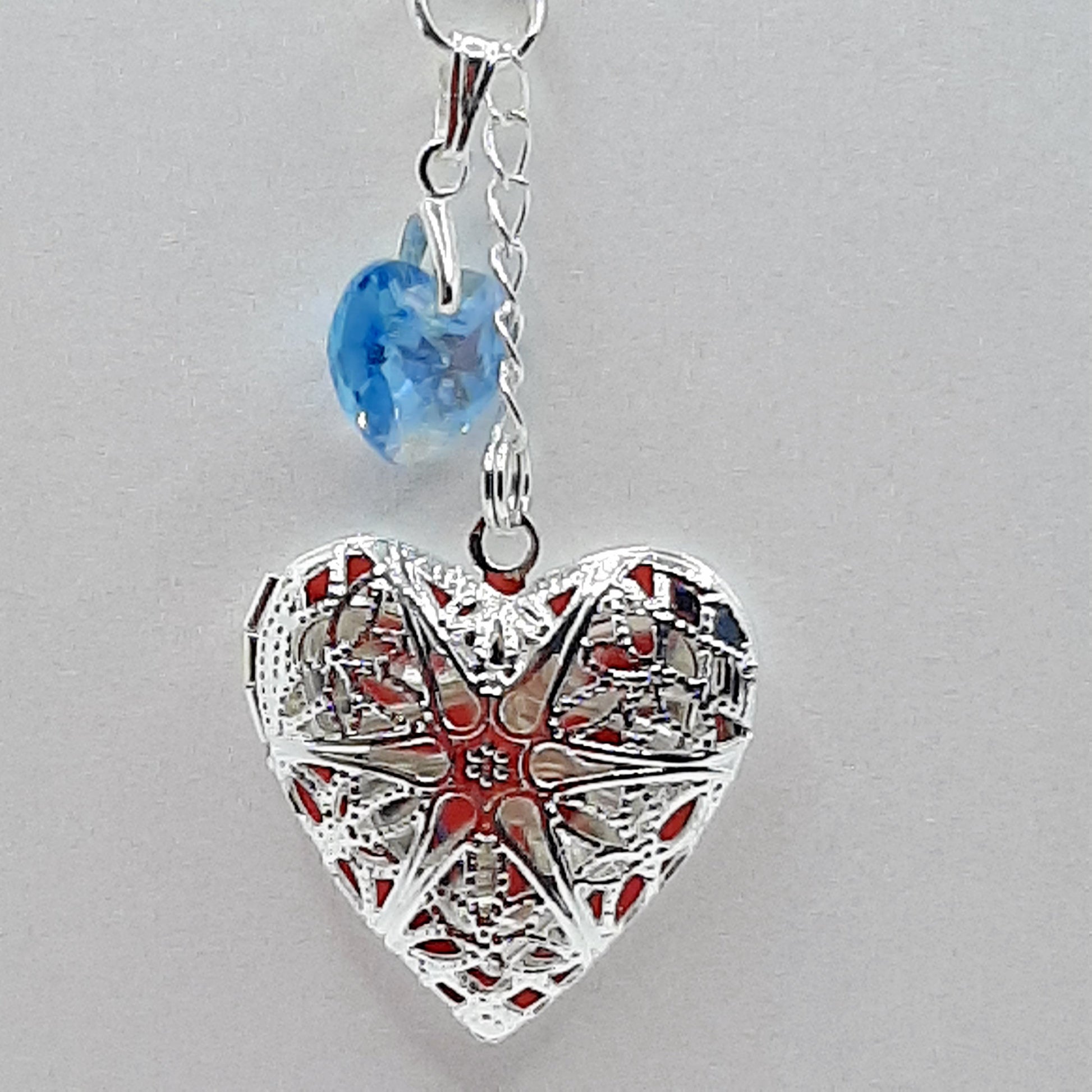 Handmade Bouquet memorial charm with silver locket and blue crystal heart