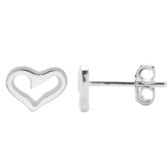 close up ofHeart outline stud earrings in sterling silver