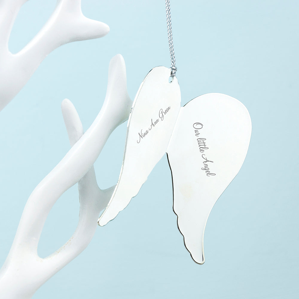 chrome angel wing christmas tree decoration etched with message of your choice