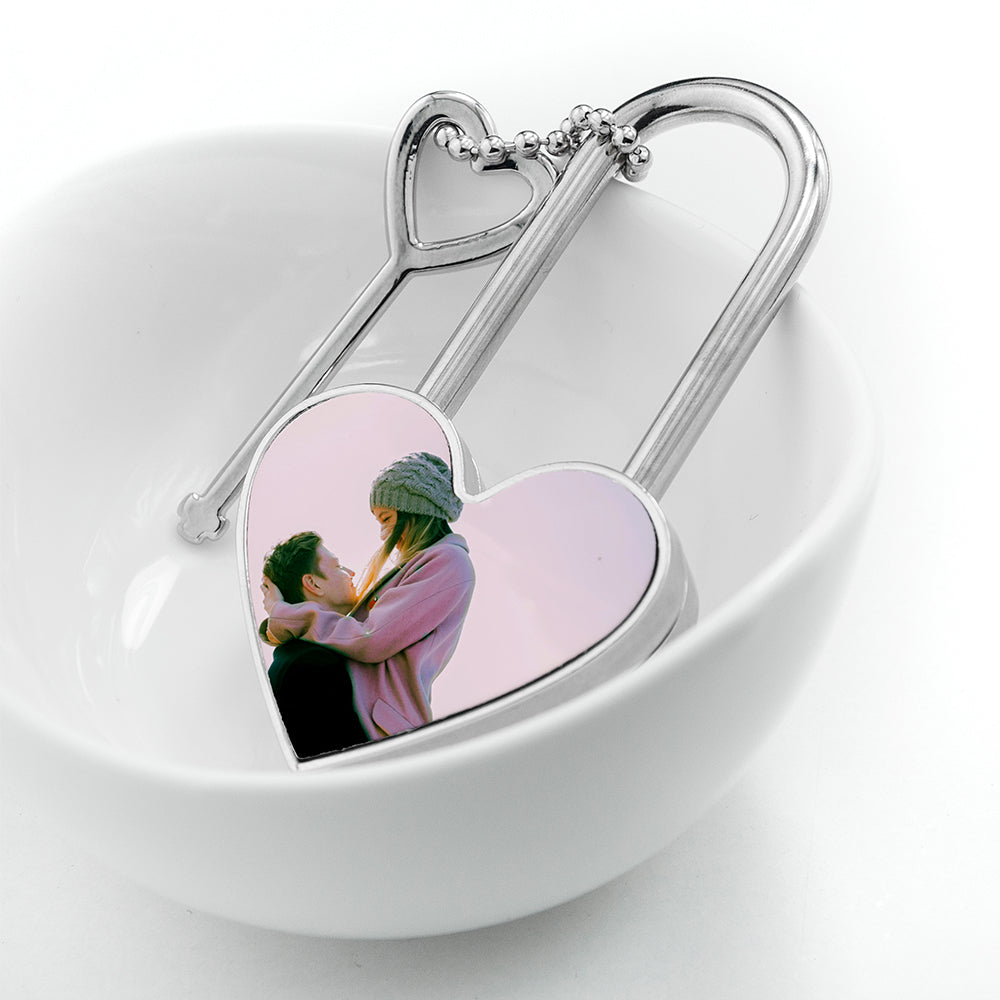 heart shaped padlock personalise with colour or black and white photo