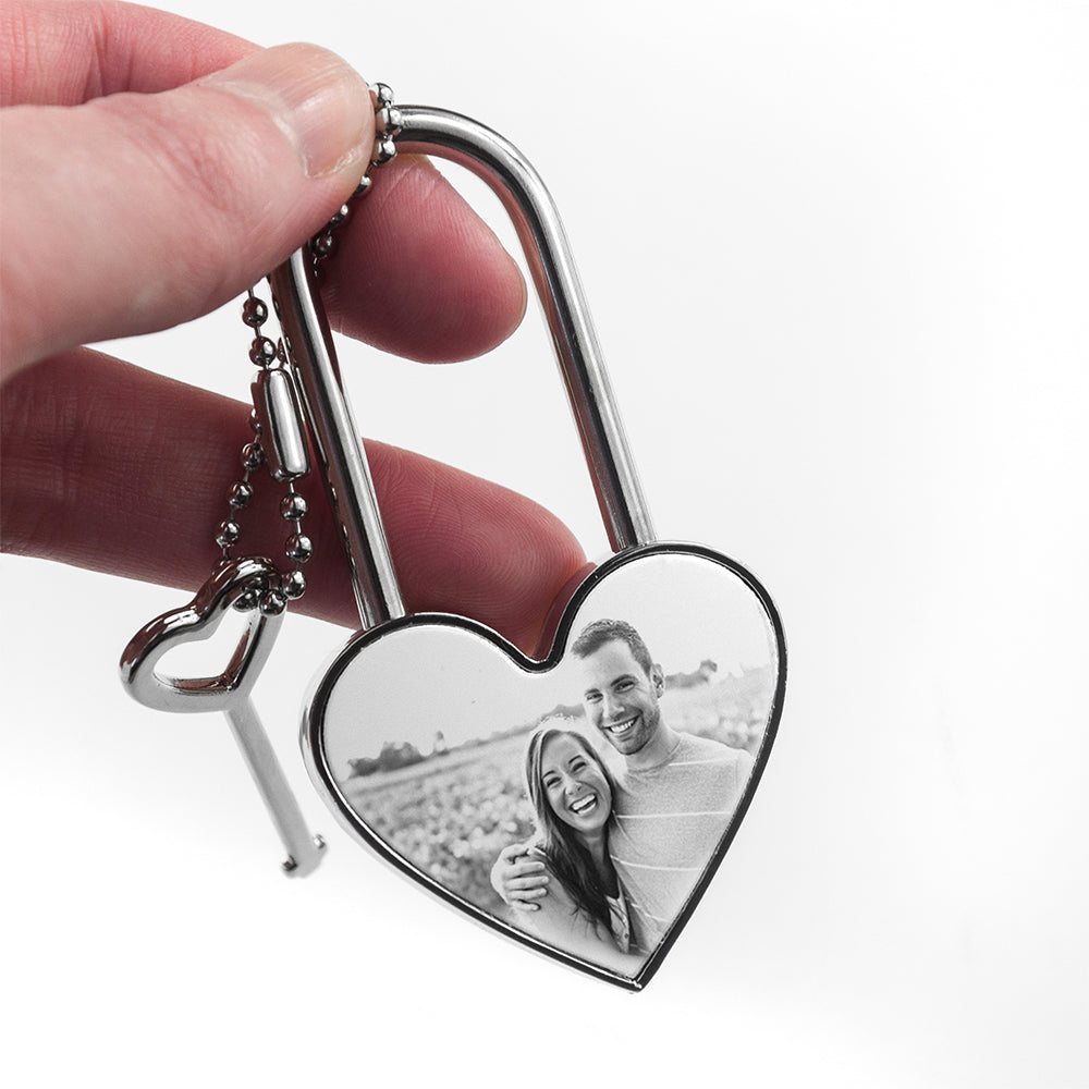 heart shaped padlock personalise with colour or black and white photo