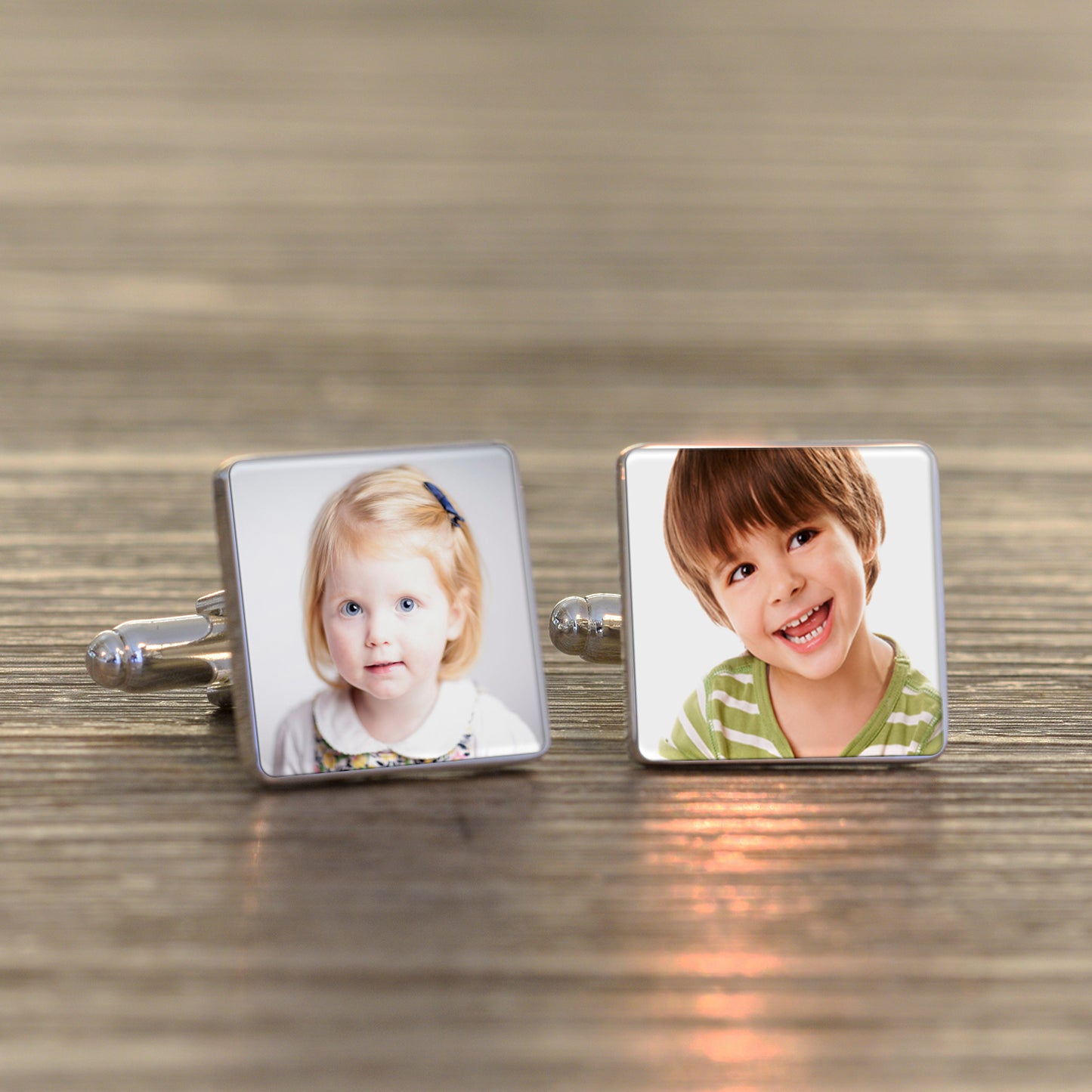 Double photo cufflinks in high quality silver finish, upload a different photo for each cufflink or keep them as a pair.