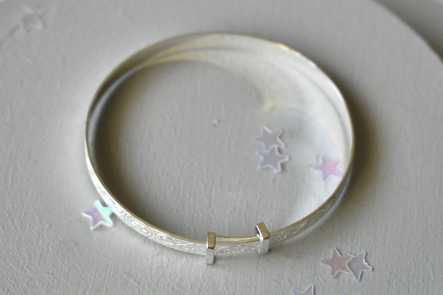 Sterling silver adjustable bangle with Celtic design