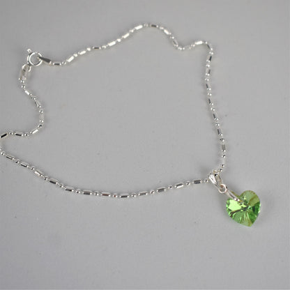 mirror link anklet with birthstone coloured crystal heart