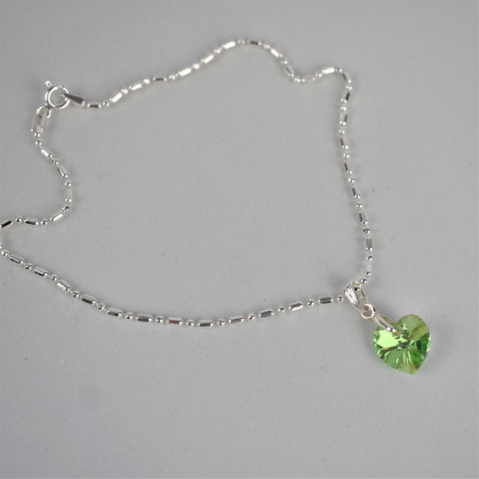 mirror link anklet with birthstone coloured crystal heart