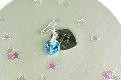 Blue Crystal Heart with split ring