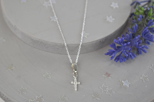 Tiny Crystal Cross Necklace