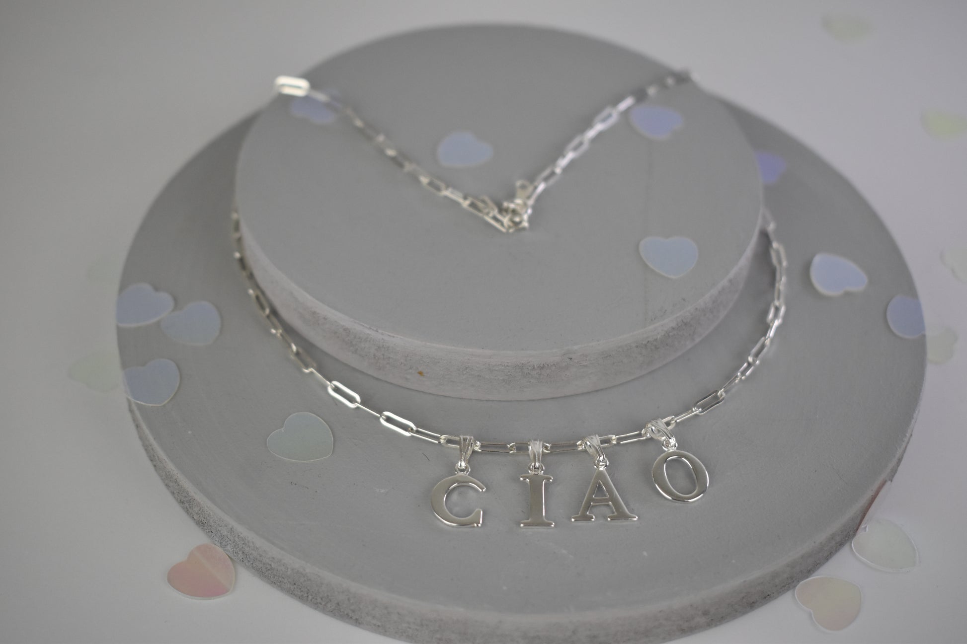 Ciao Sterling Silver Letter Necklace on a 16 inch drawn cable chain. 