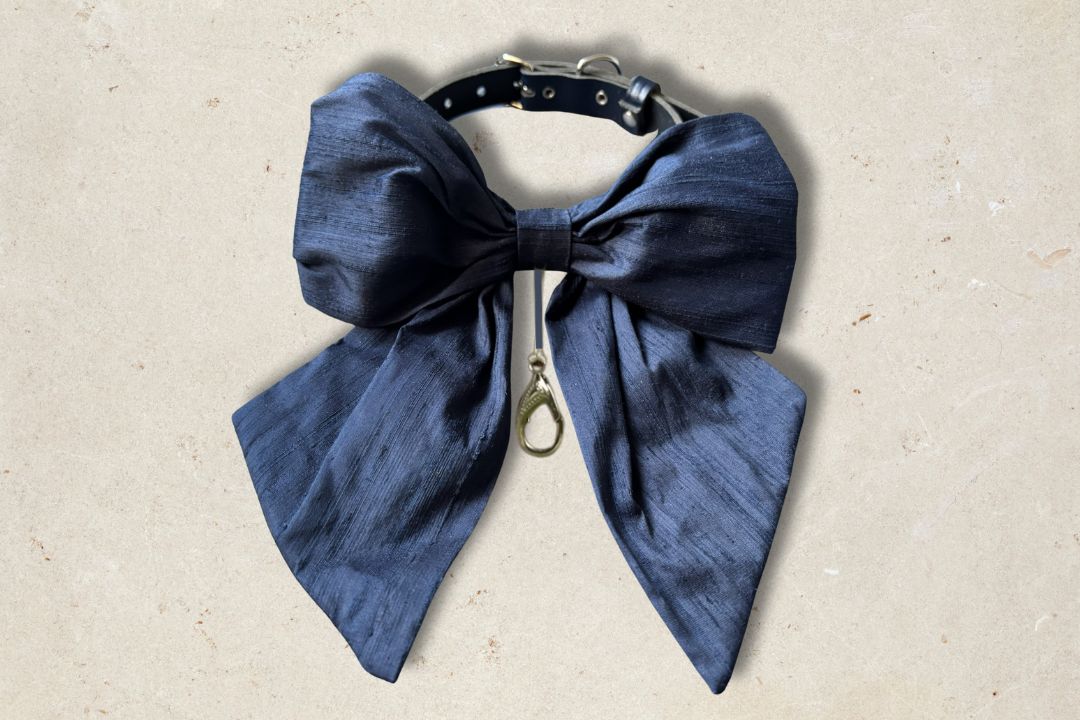 Silk Dupion navy sailor bow with optional ring bearer clasp