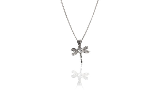 Dragonfly Necklace in Sterling Silver with cubic zirconia crystal