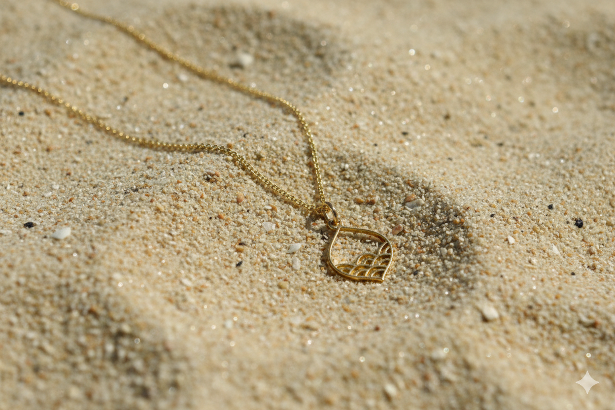 Gold Plated Sterling silver  Calm Seas Ocean Wave Pendant