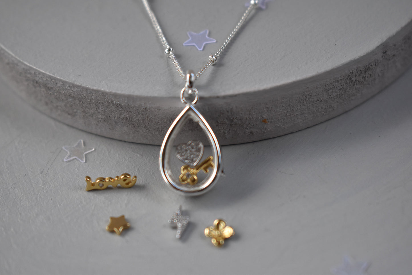 Personalised Sterling Silver Glass Locket Necklace – Add Tiny Charms