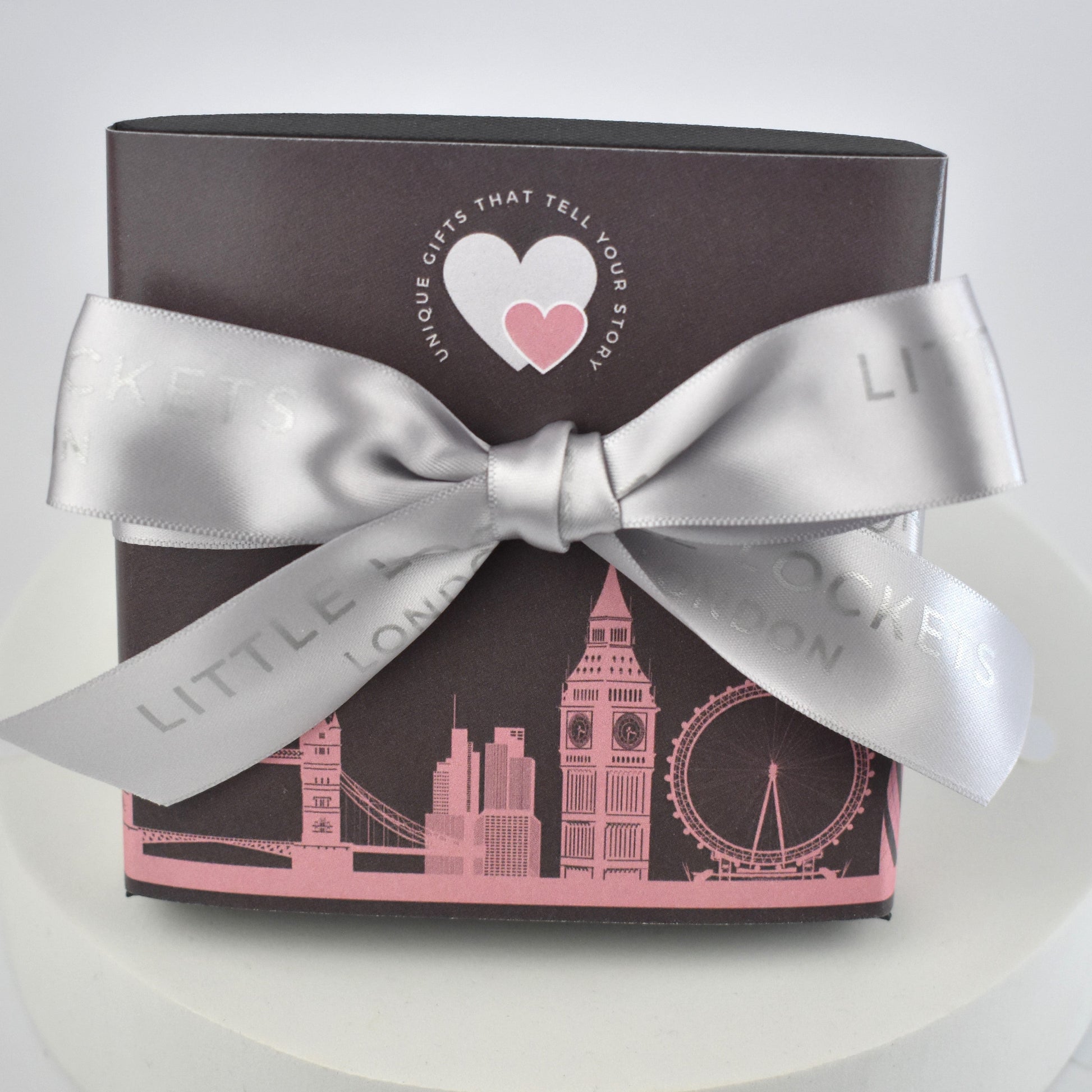 Little Lockets London optional gift wrap with silver grey satin ribbon