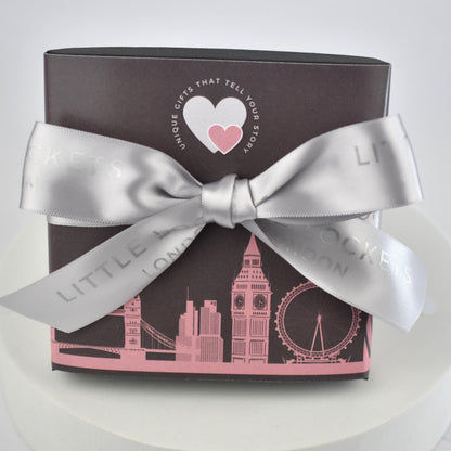 Little Lockets London optional gift wrap with silver grey satin ribbon