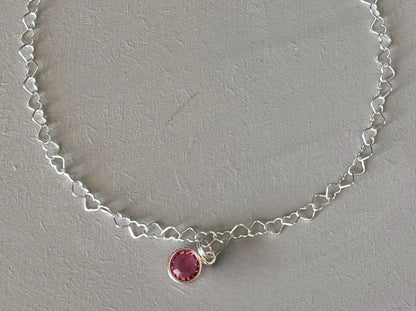 Sterling silver heart-link Birthstone anklet 