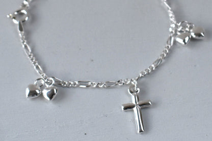Sterling silver hearts and crosses child bracelet